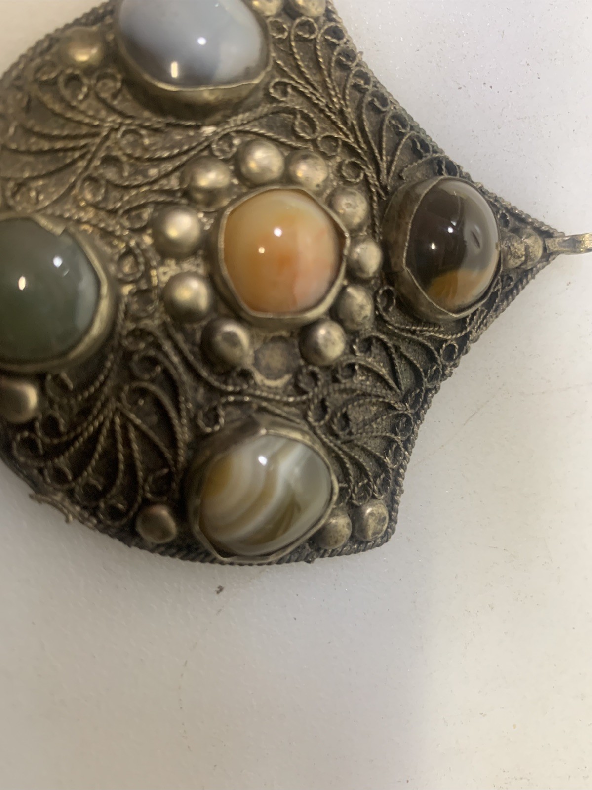Unique Vintage Tibetan Agate Stone Brass Tone Pendent No Chain