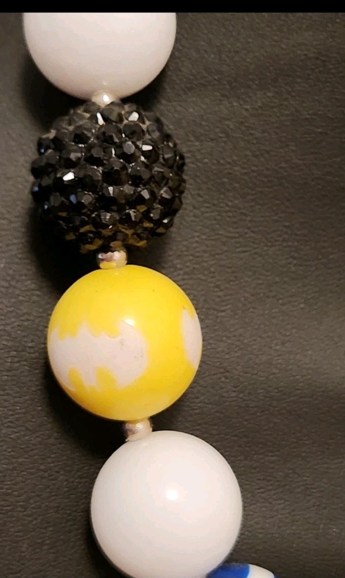 Vintage Authentic Batman Round Blue Yellow White Beaded Necklace With Pendant