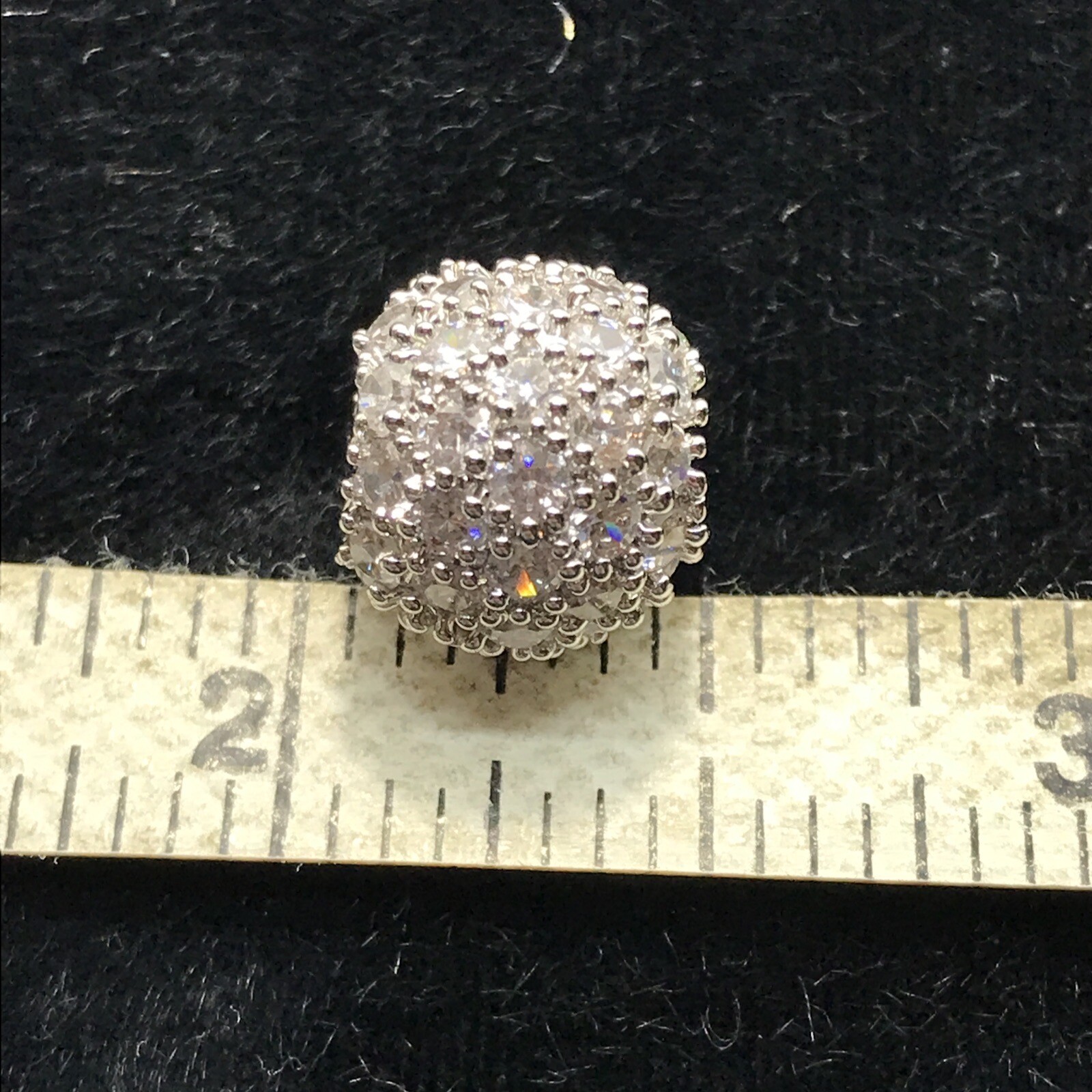 Vintage Silver Tone Pave CZ Ball Design Slide Pendant