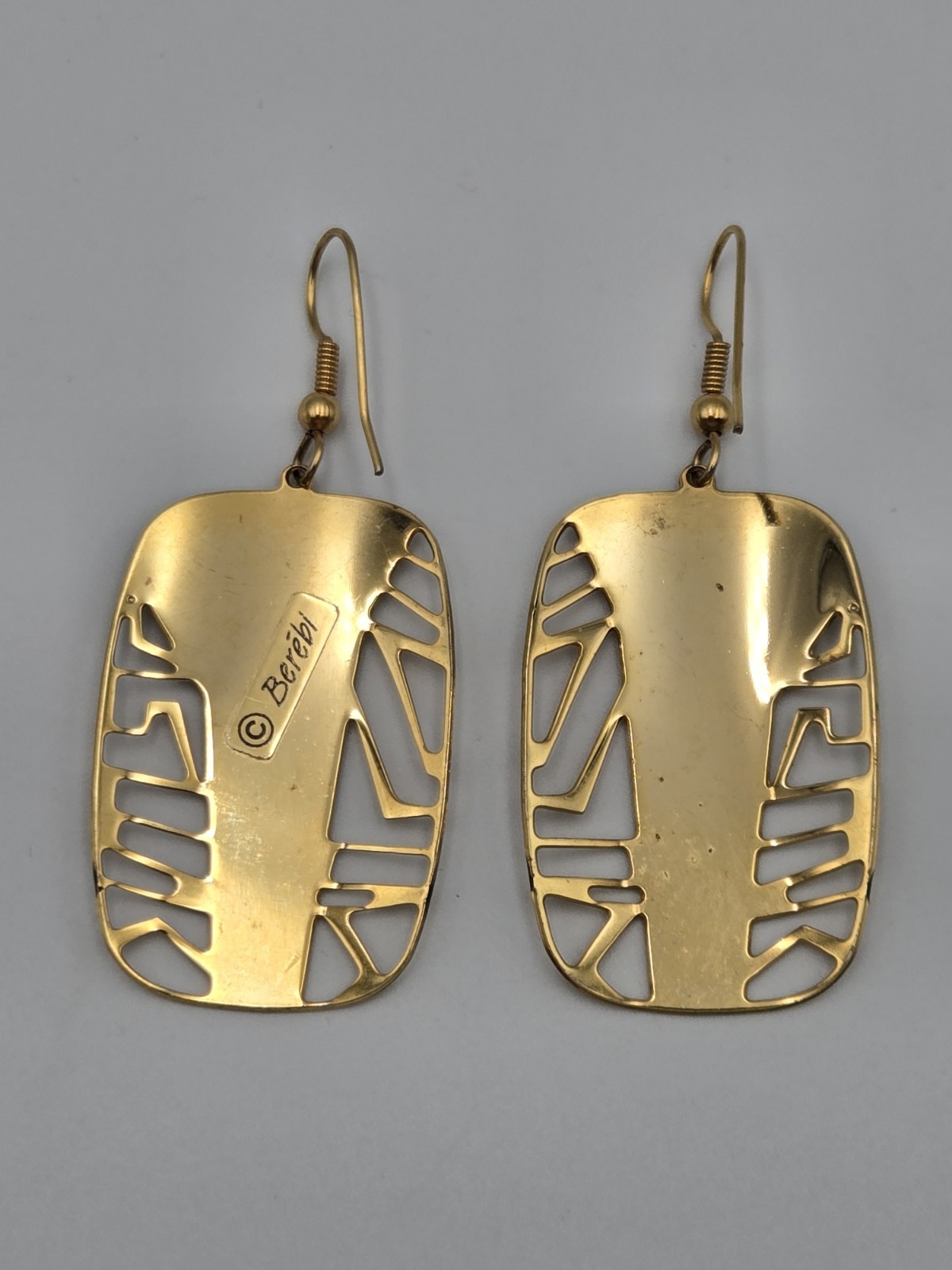 Edgar Berebi Vintage Art Deco Jade Green Enamal Dangling Gold Tone Earrings