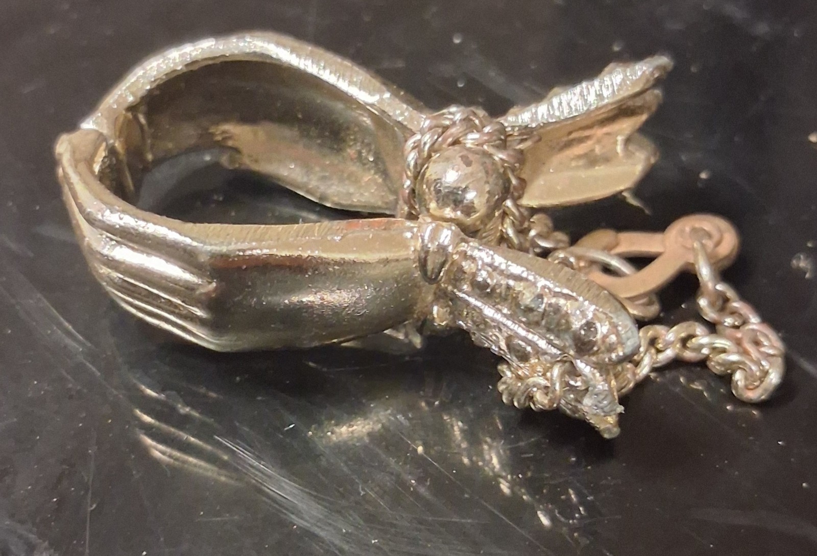 Silver Tone Hand Charm Pendant Necklace, Curb Link Chain, Lobster Clasp
