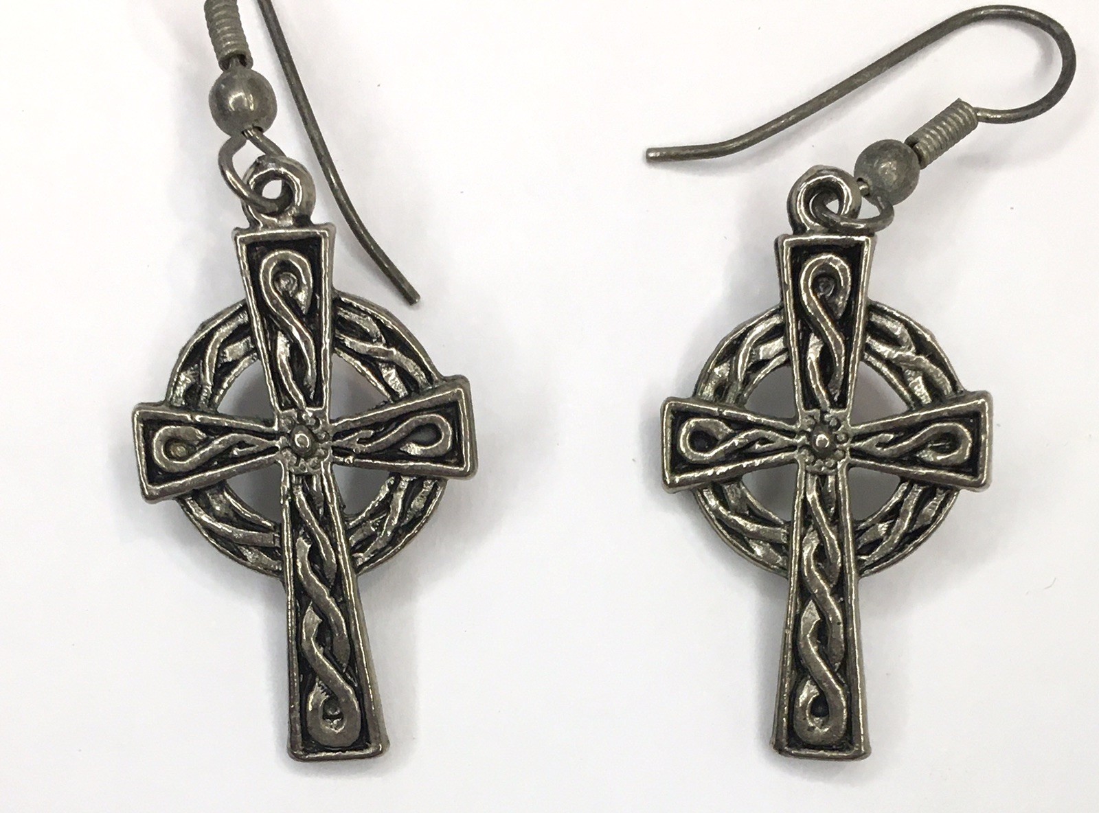 Claddagh Cross Celtic Dangle Drop Earrings Silver Tone Vintage