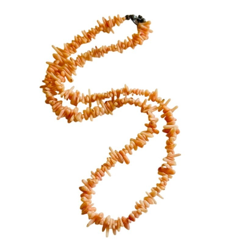 VTG Mediterranean pink Coral Natural Necklace Branch Beads Genuine Sterling 22″L