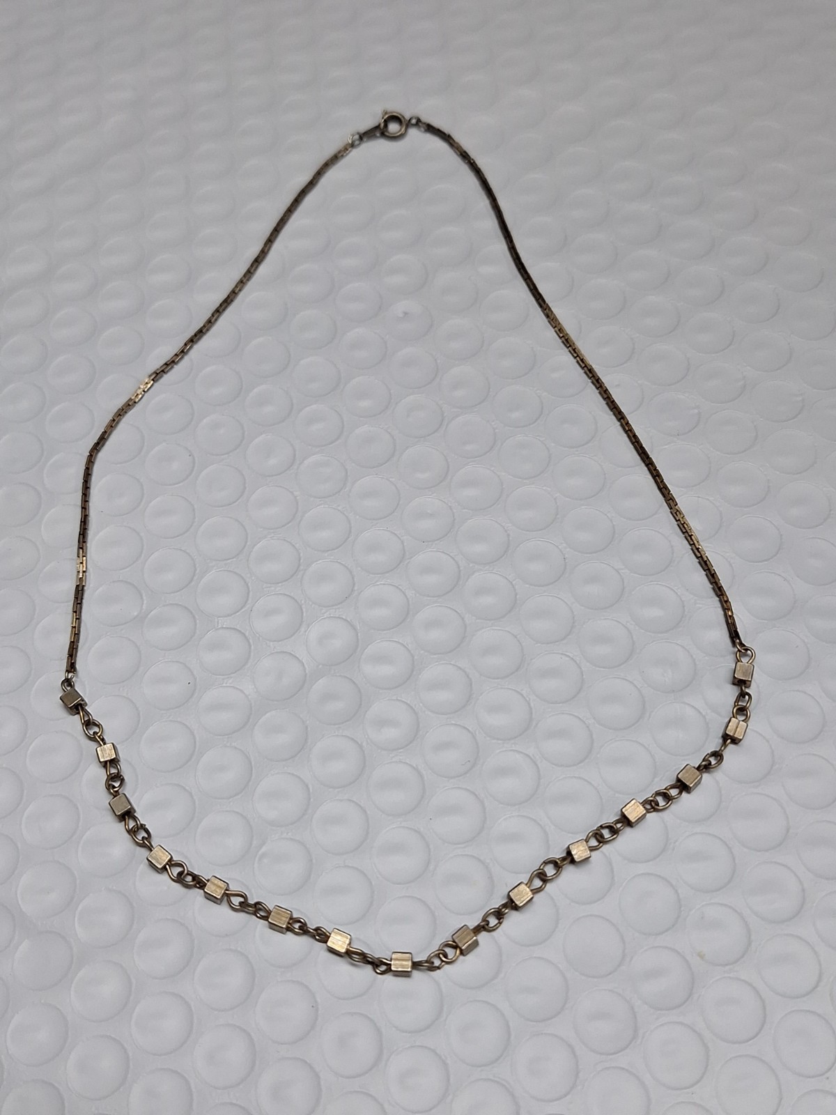 Brass Tone Metal Cubes Chain Choker 17 Inch Necklace Vintage