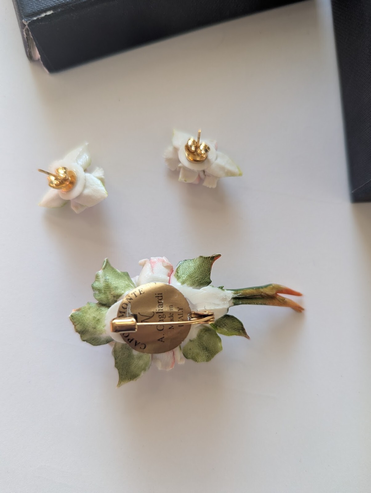 Capodemonte N A. GAGLIARDI Boquette Pin and Earrings set Made in Italy Vintage