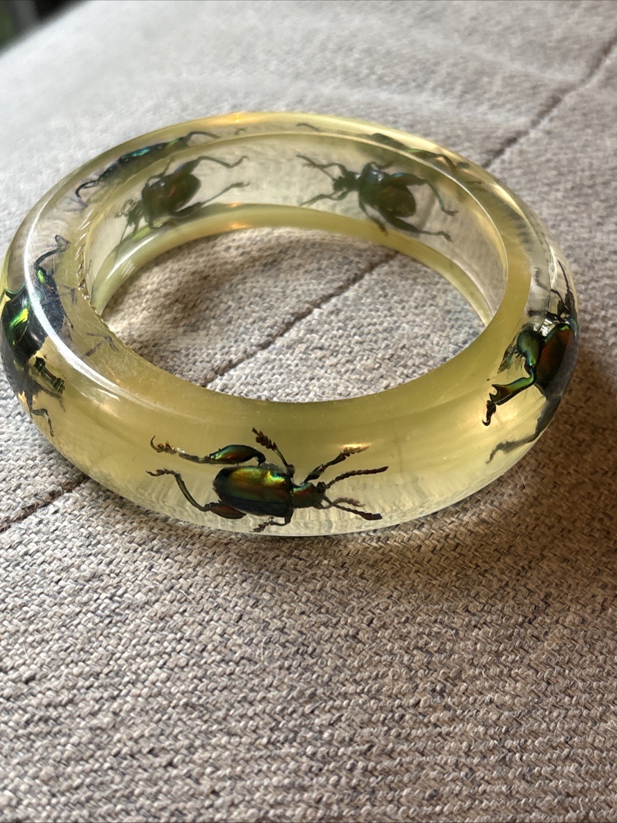 Clear Soft Yellow Vtg Beetle Bracelet Translucent Resin,,1960s, NOS(#10)