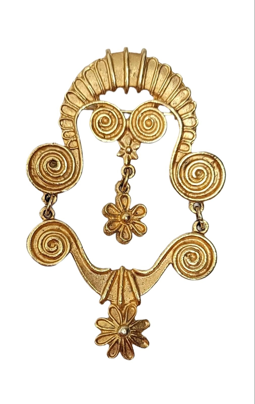 Coro Gold Tone Etruscan Articulated Bar Brooch, Signed