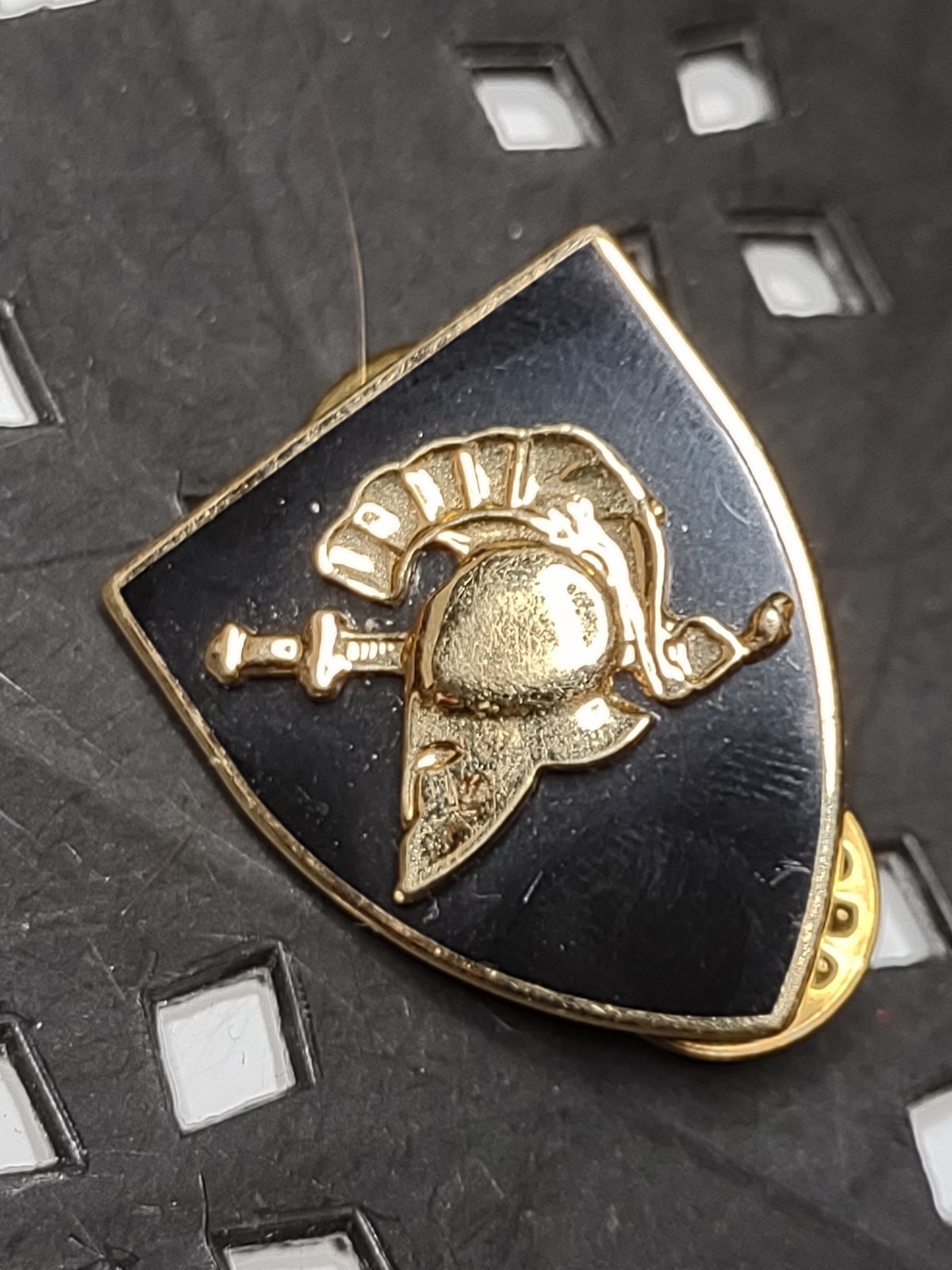Black Shield Sword And Helmet Military Pin