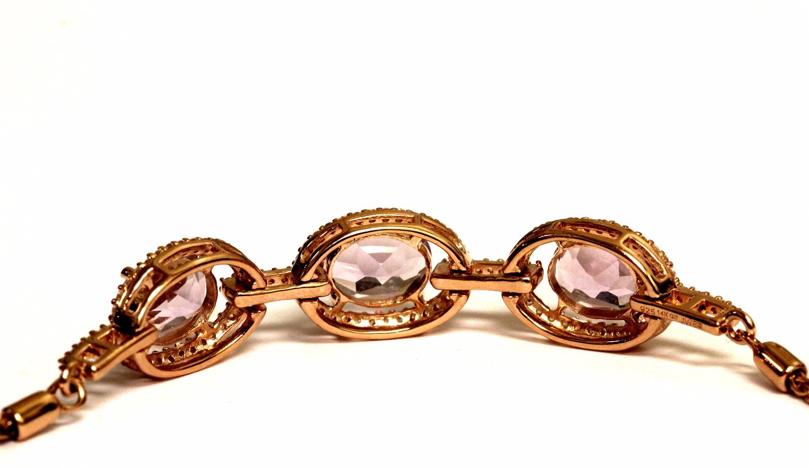 925 Silver 14k rose plated amethyst lab white sapphire bracelet 9.4g gemstone