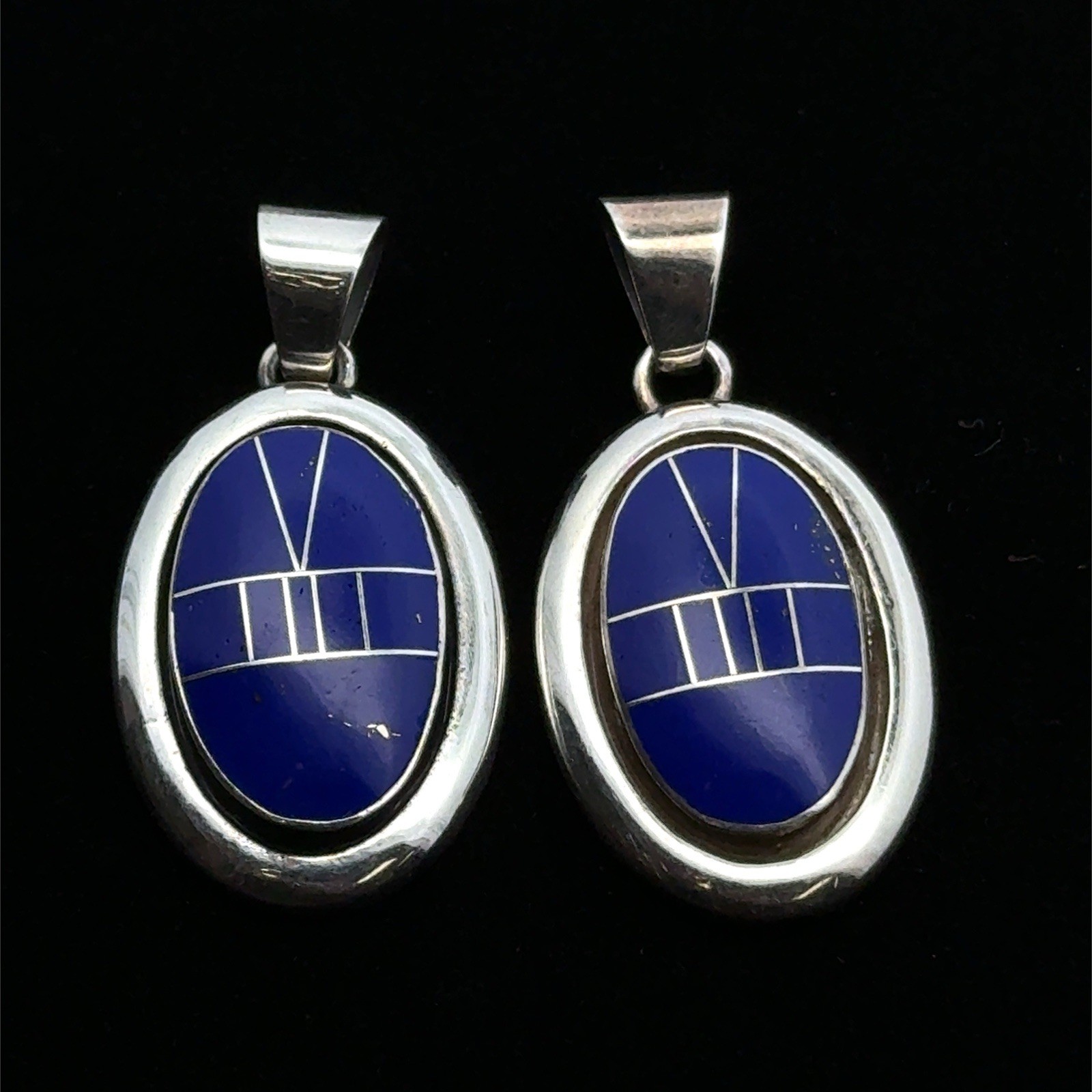 Vintage ASC 925 Sterling Silver Lapis Lazuli Channel Inlay Pendant, 6.3g, Qty. 2