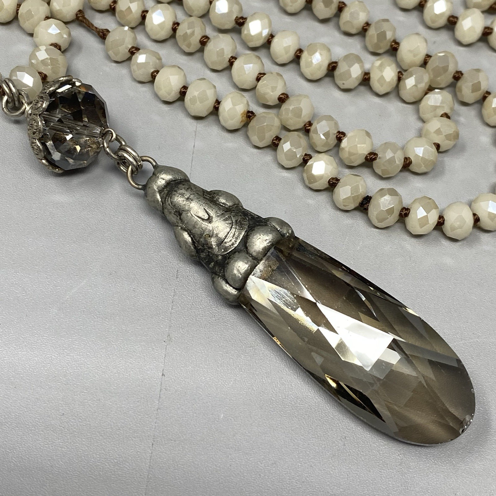 Czech Glass Bead Pendant Necklace Mala Prayer Meditation Flapper Fire Polished