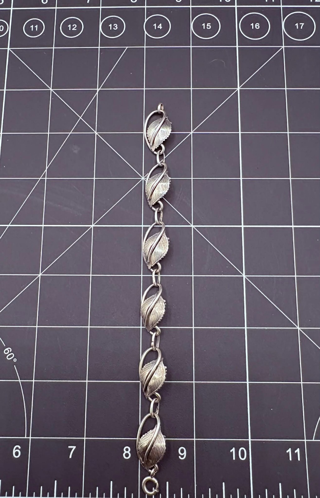 DANECRAFT 925 Sterling Silver – Vintage Floral Leaf Chain Bracelet, 7.5 Inch