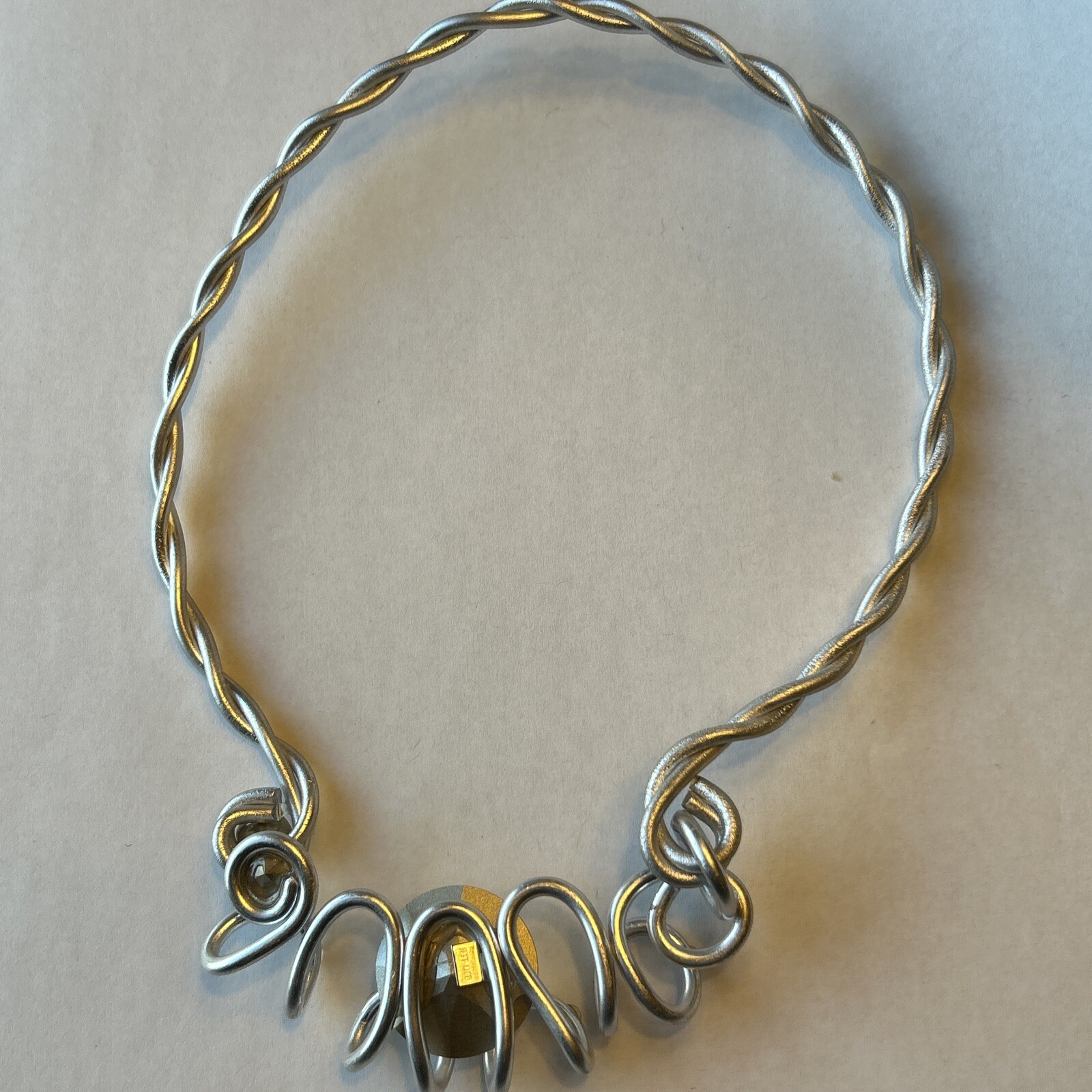 Jeff Lieb Swarovski Crystal Elements Modernist Collar Necklace Matte Silver Tone