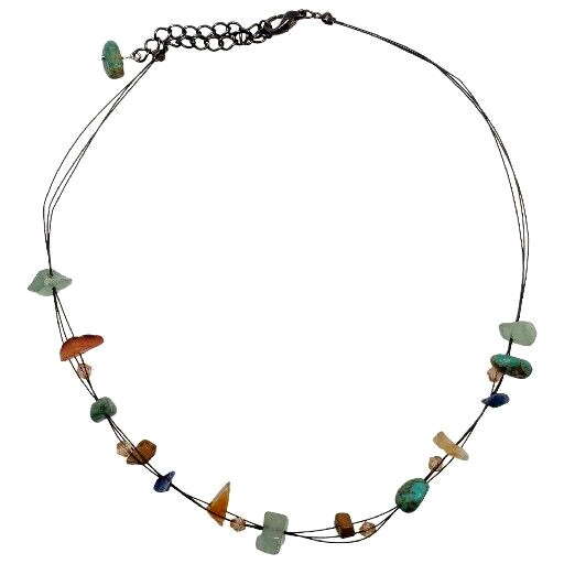 Natural Gemstone Necklace Floating Wire Collar Choker 16″