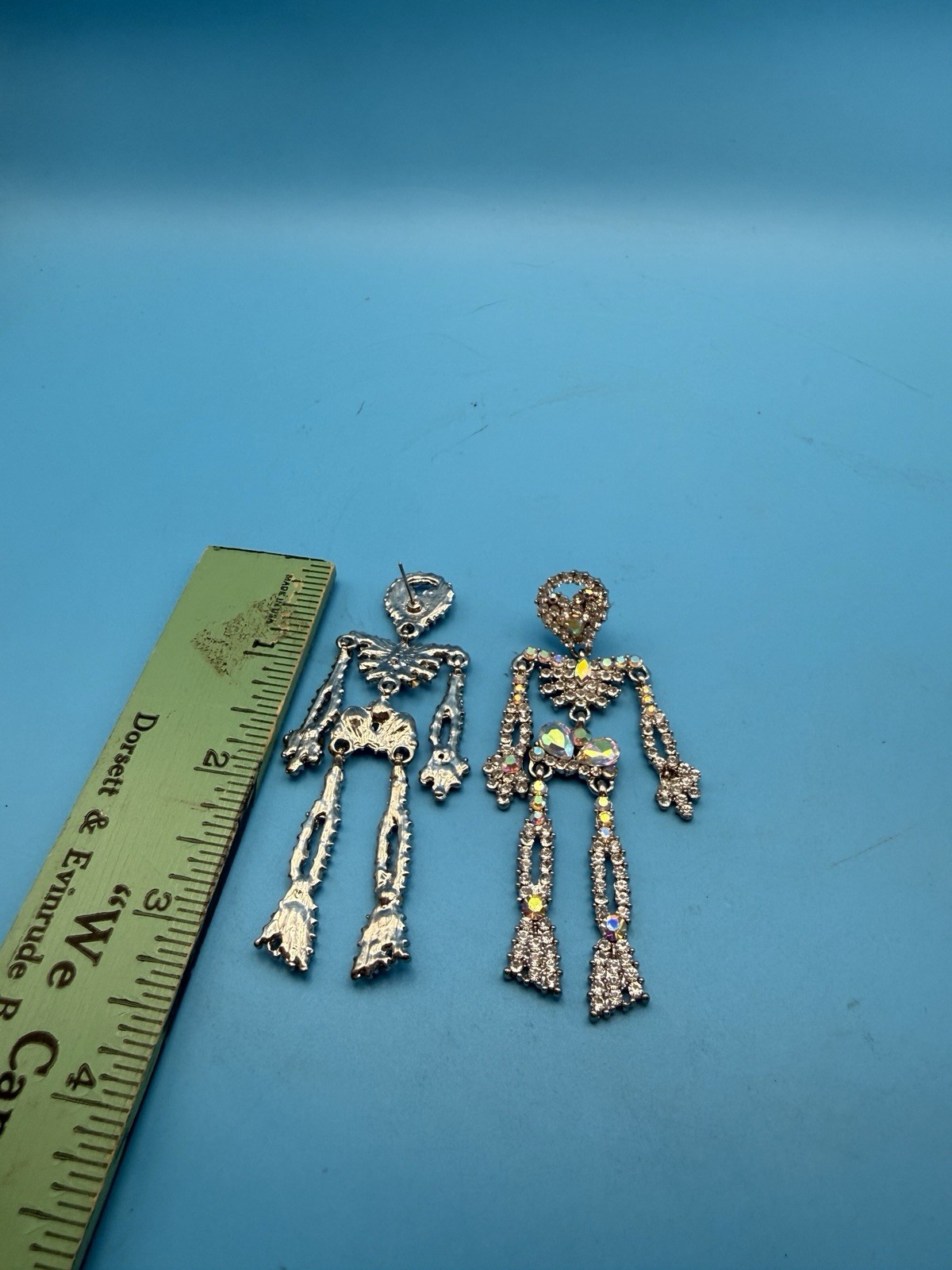 Vintage AB Rhinestone Chandelier Dangle Earrings Silver Tone Statement Pierced