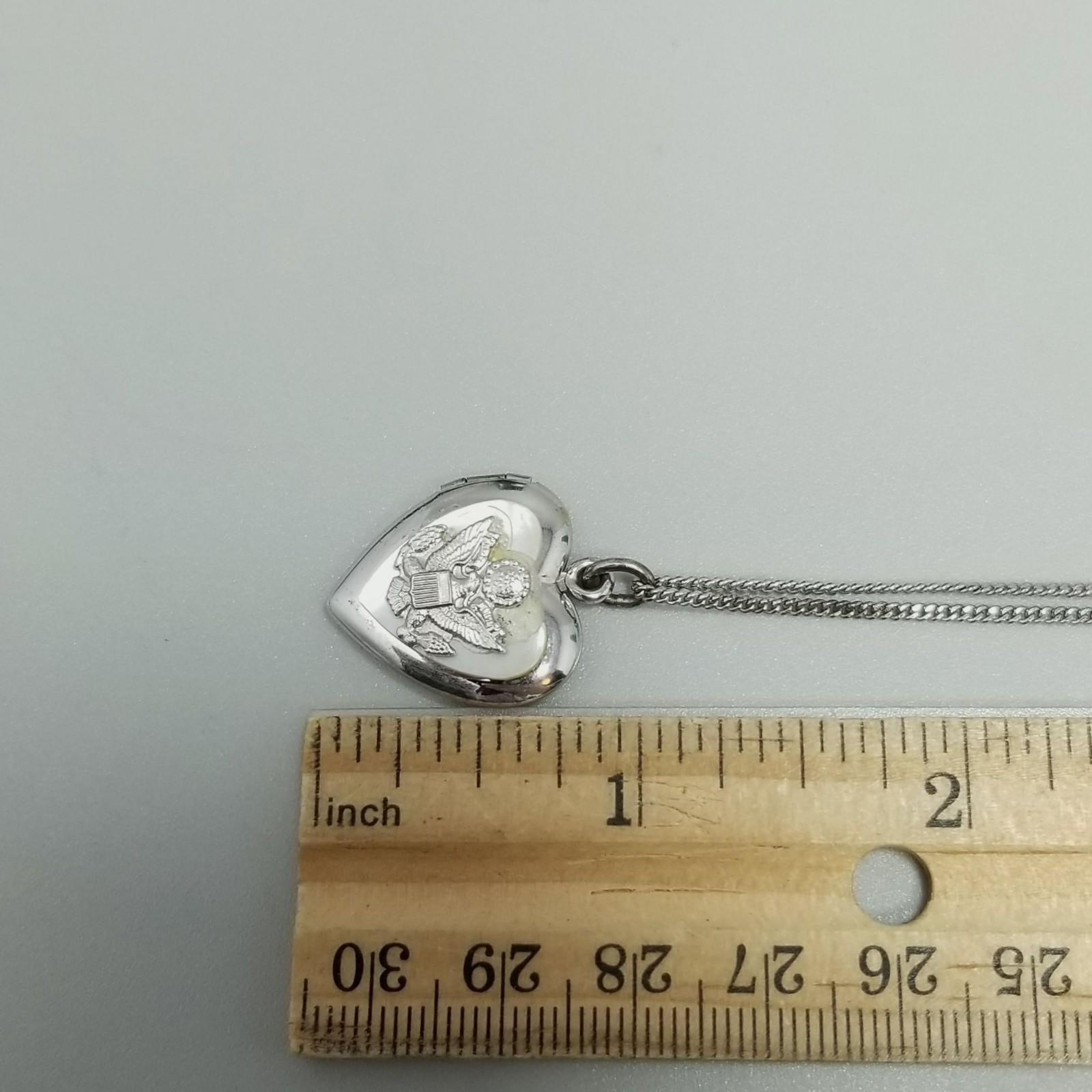 Vintage Sterling Silver Army Eagle Sweetheart Locket Pendant Necklace WWII