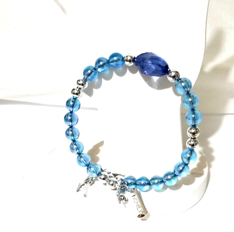 Vintage Handmade Unisex Adult Adjustable Blue Beaded Bracelet with Charms