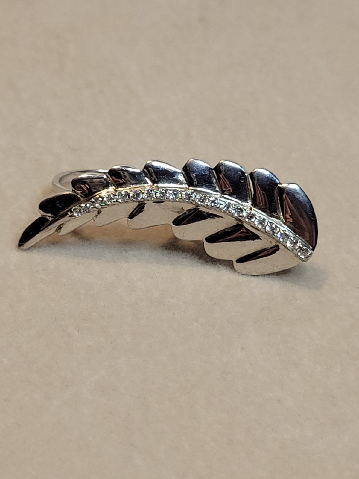 Vtg 925 Double Finger Leaf Ring CZ Accents Size 7 And Size 6 Sterling Silver