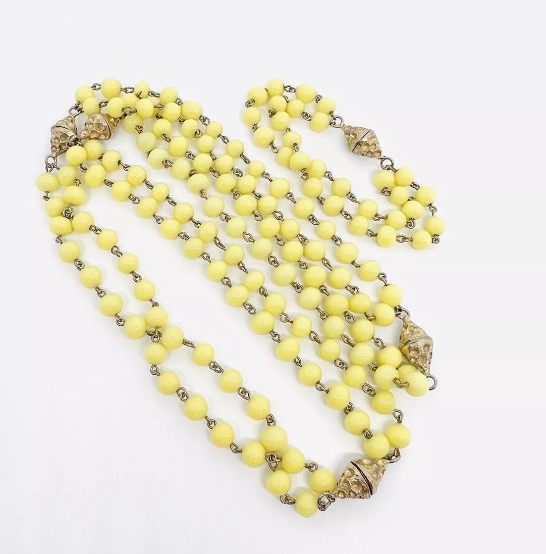 Custard Yellow Interchangeable Glass Beaded Necklace Bracelet Vintage Jewelry