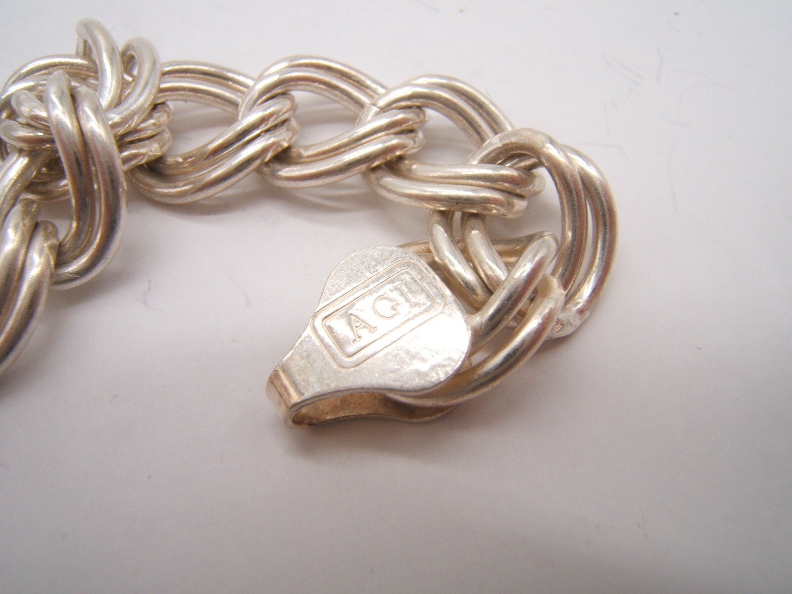 STERLING SILVER DOUBLE LINK CHARM BRACELET ITALY SIGNED AGI 7”