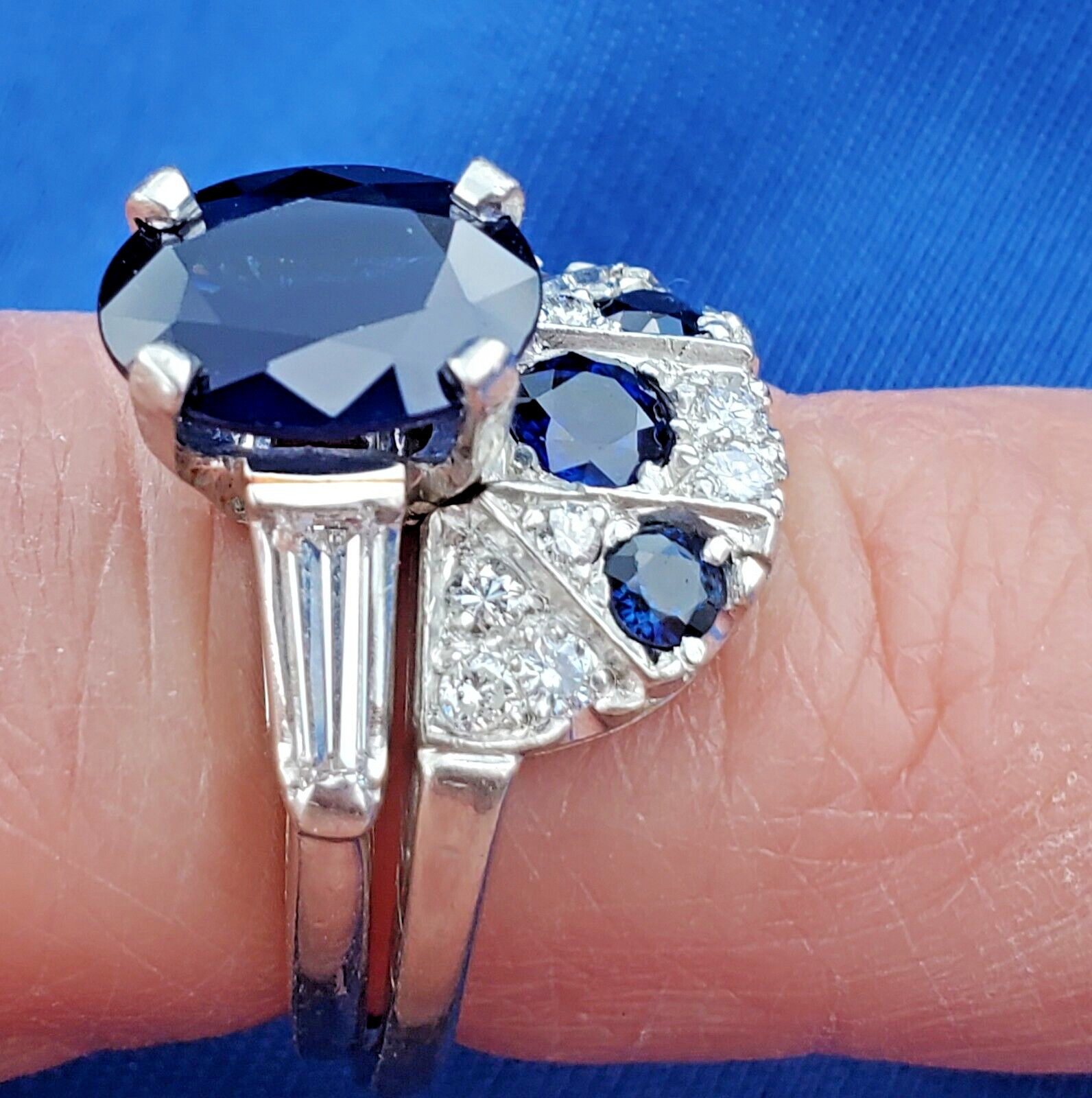 EARTH MINED SAPPHIRE DIAMON Deco Wedding Band Unique Vintage SOLID PLATINUM Ring