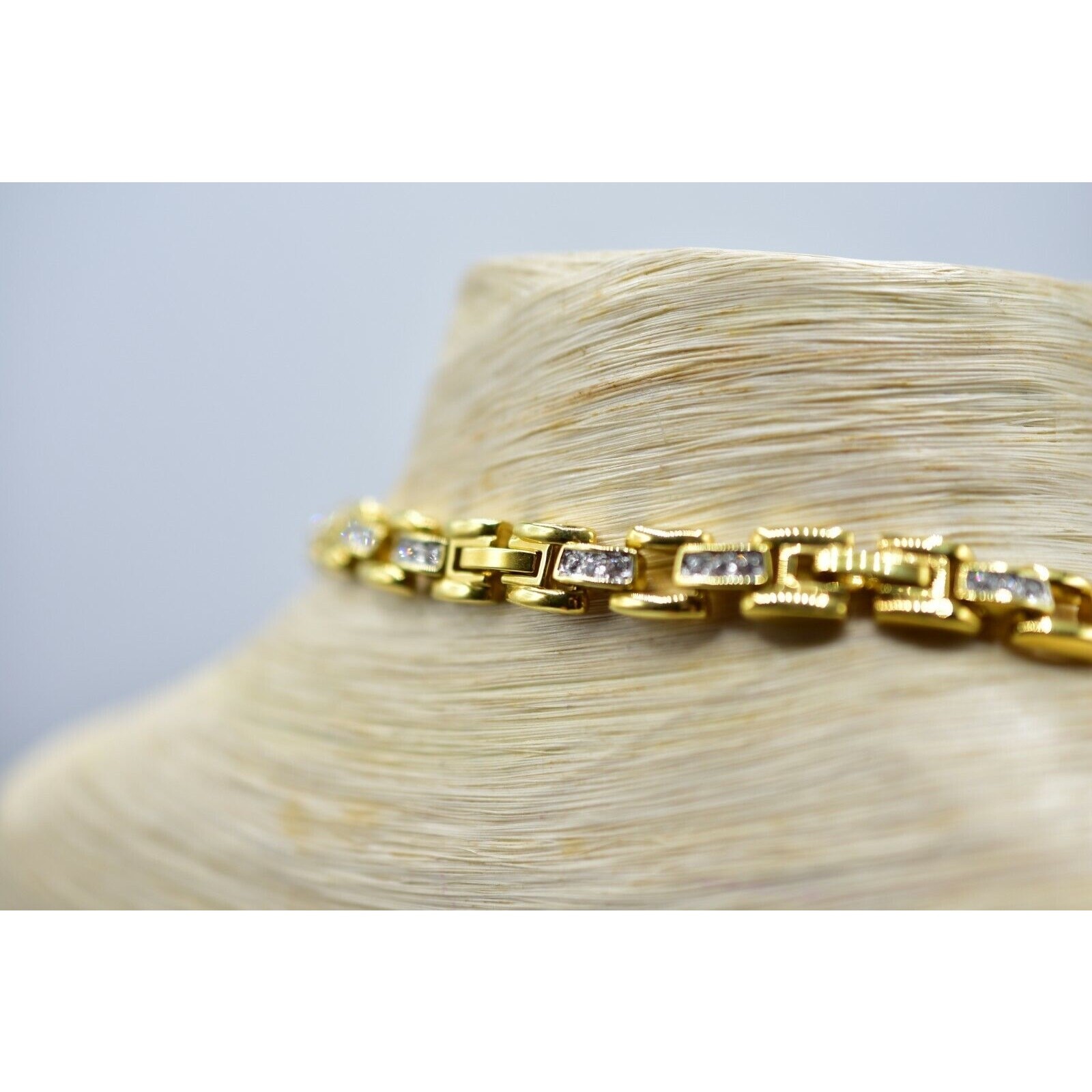 Vintage Crystal Linked Chain Collar Necklace Square Rhinestone 19.5″ 1980s Bin5