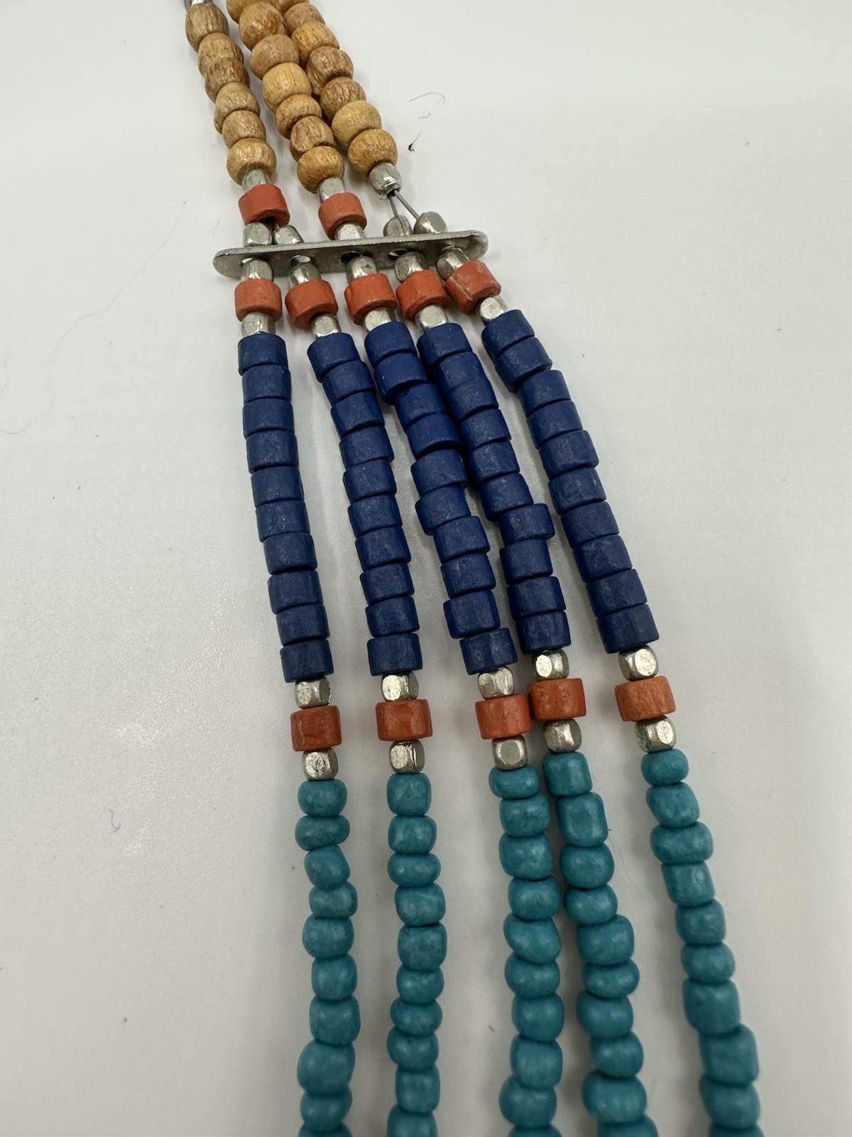 Multi Strand Layered Wood Multi Color Beaded Necklace African 16”