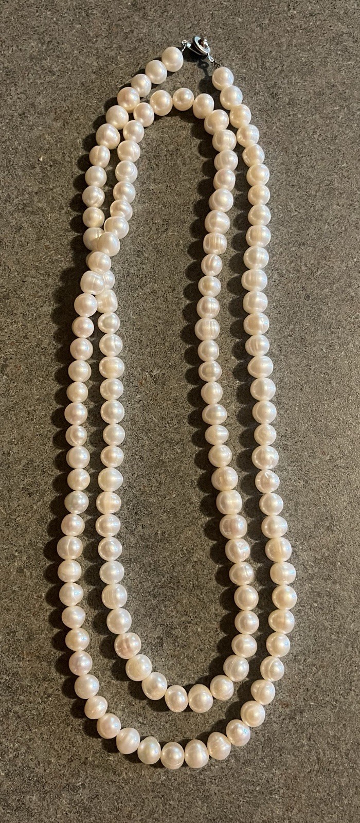 Vintage TENG YUE 44″ Long Pearl Rope Necklace Signed Genuine Freshwater