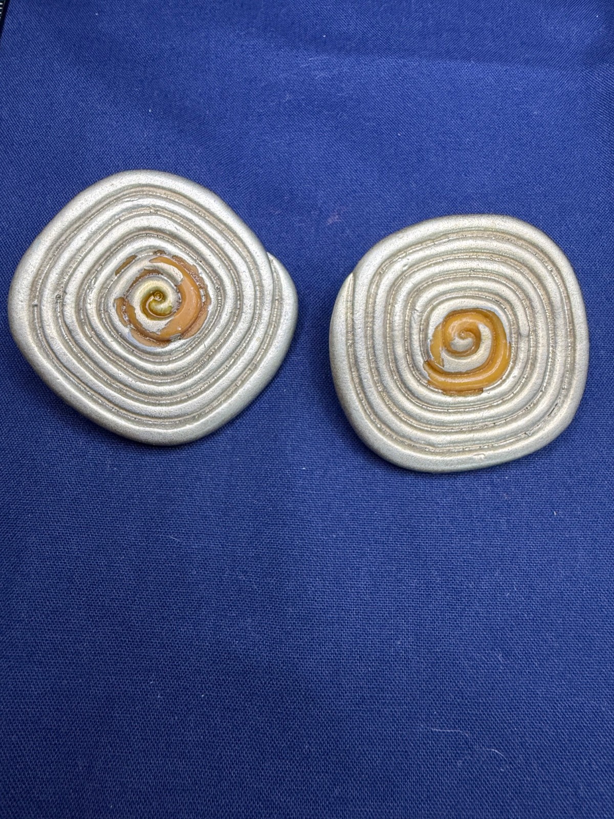 Vintage Jeff Lieb Earrings Silver Tone Swirl Abstract Clip Ons Signed