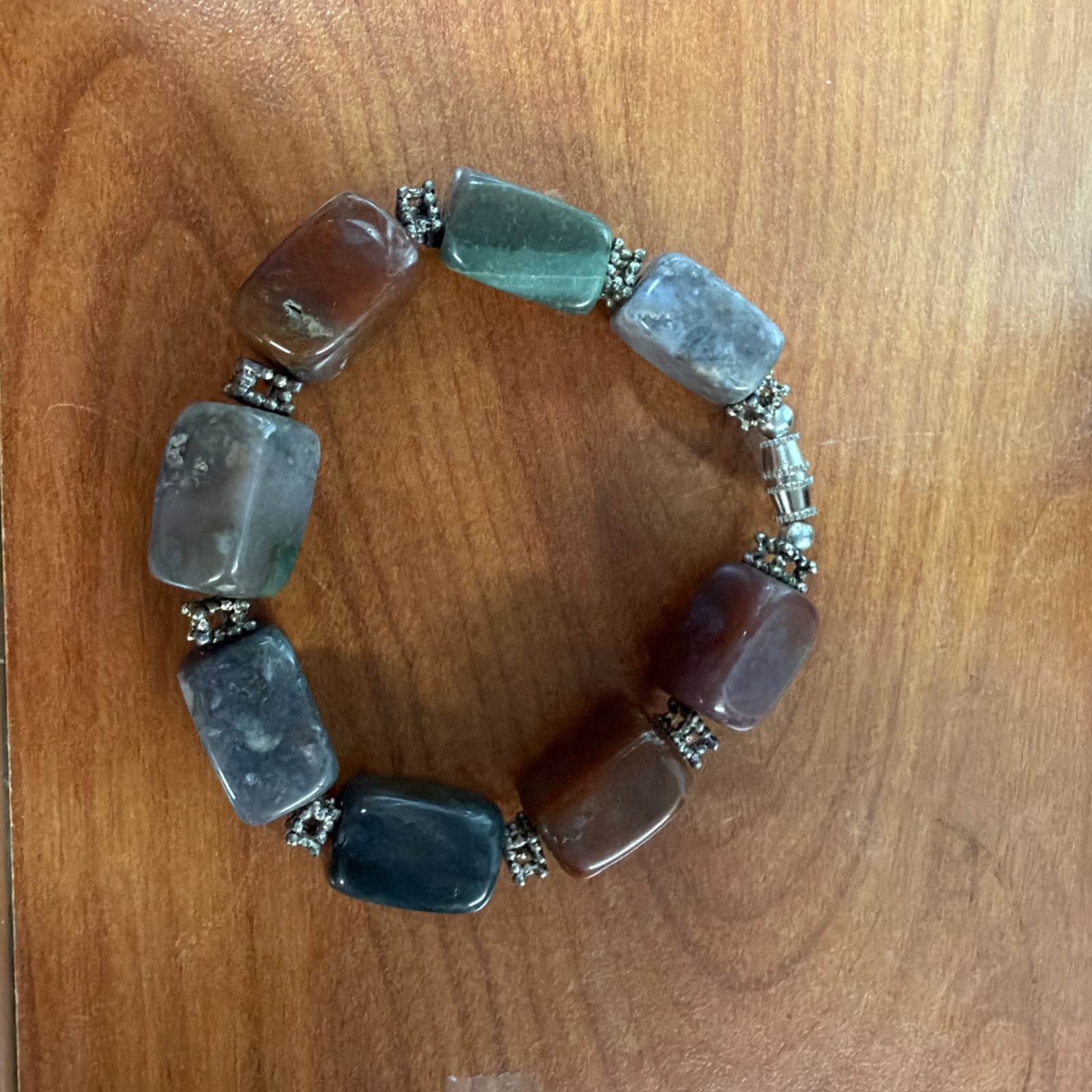 Multi Gemstone Bloodstone Quartz and Agate 7.5 Inch Bracelet
