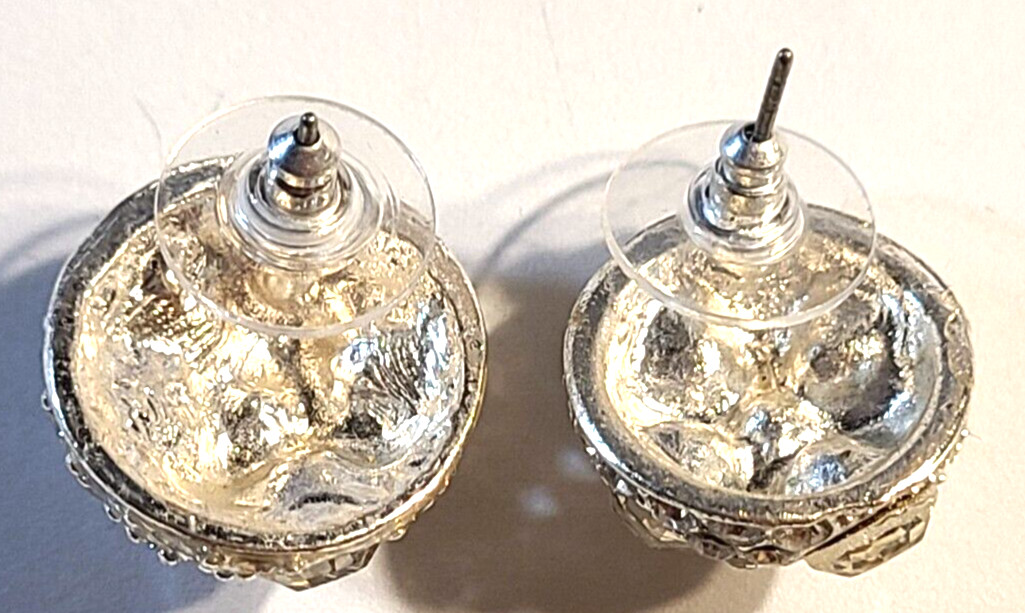 VINTAGE STUNNING ART DECO SILVER TONE CLEAR CRYSTAL PIERCED EARRINGS