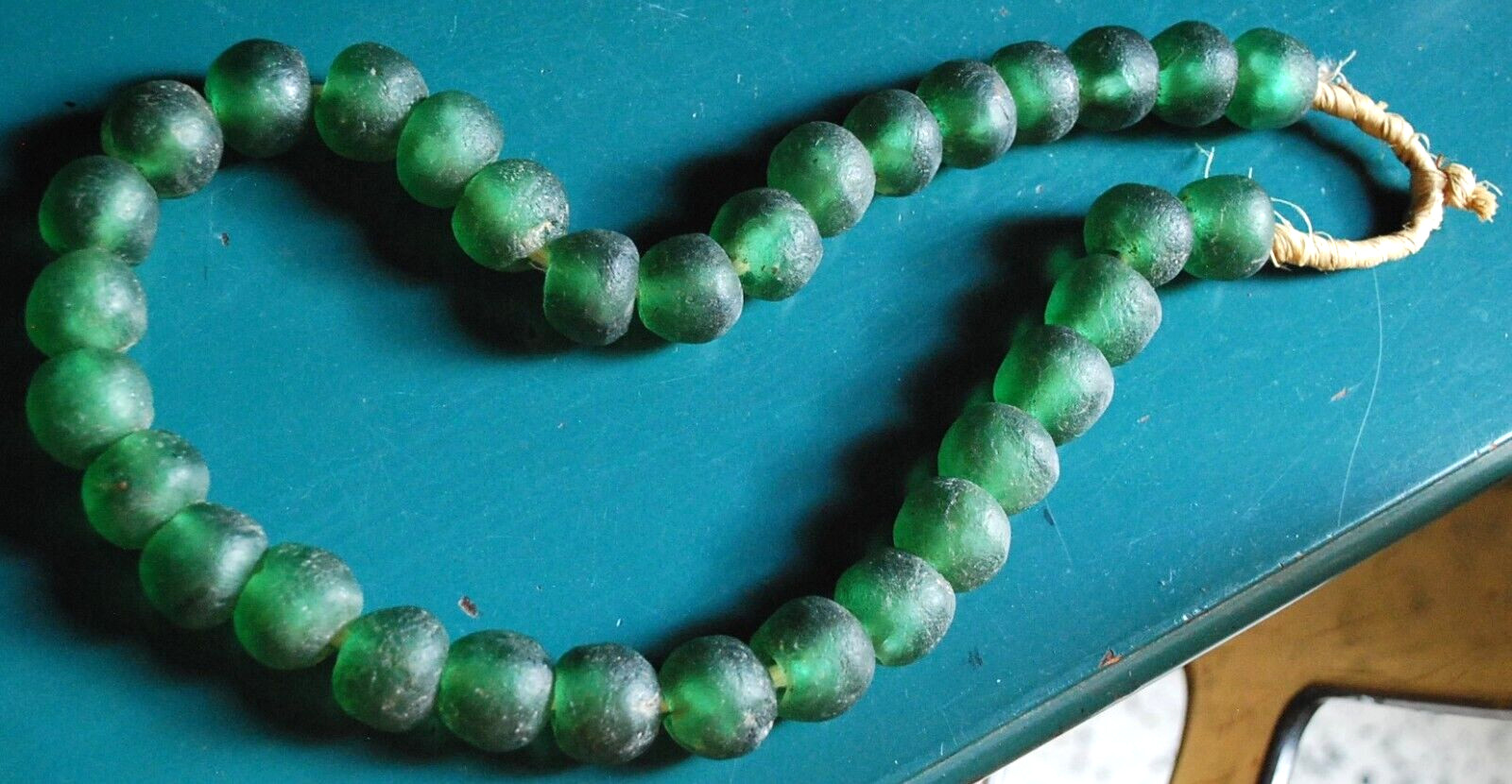 HUGE Recycled SEA GLASS STATEMENT NECKLACE Matte Green 23mm AFRICAN TRADE BEADS
