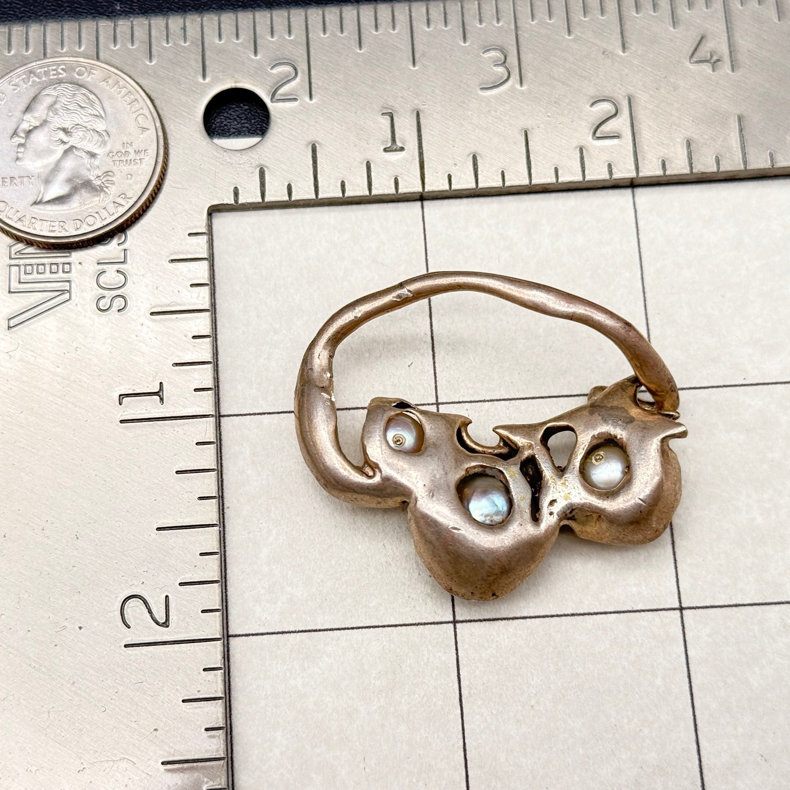 Vintage Brutalist Abstract Pearl Silver Pendant
