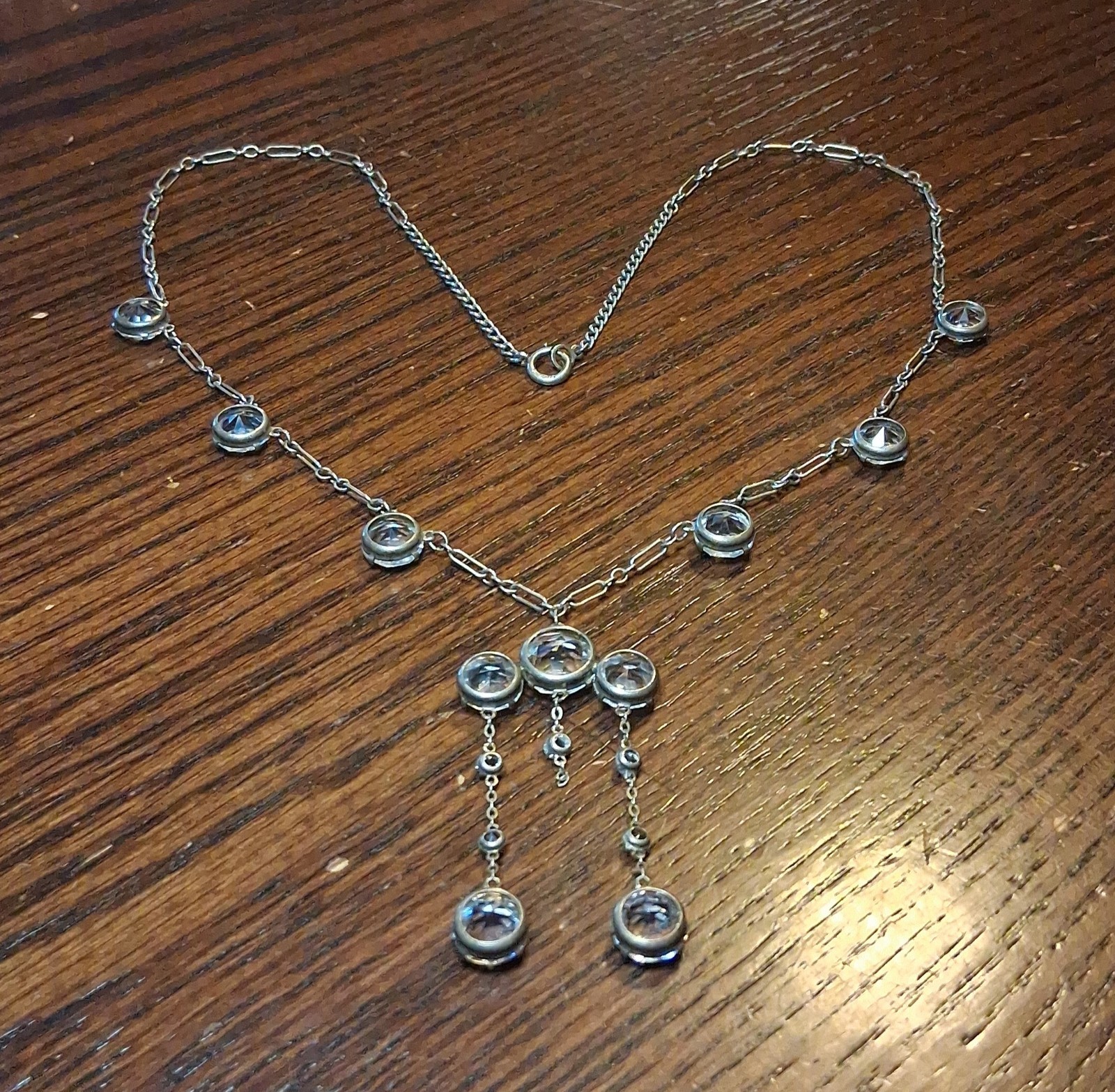 Antique Art Deco Sterling Rock Crystal(?) Necklace 19″ INCOMPLETE See Pics/Desc