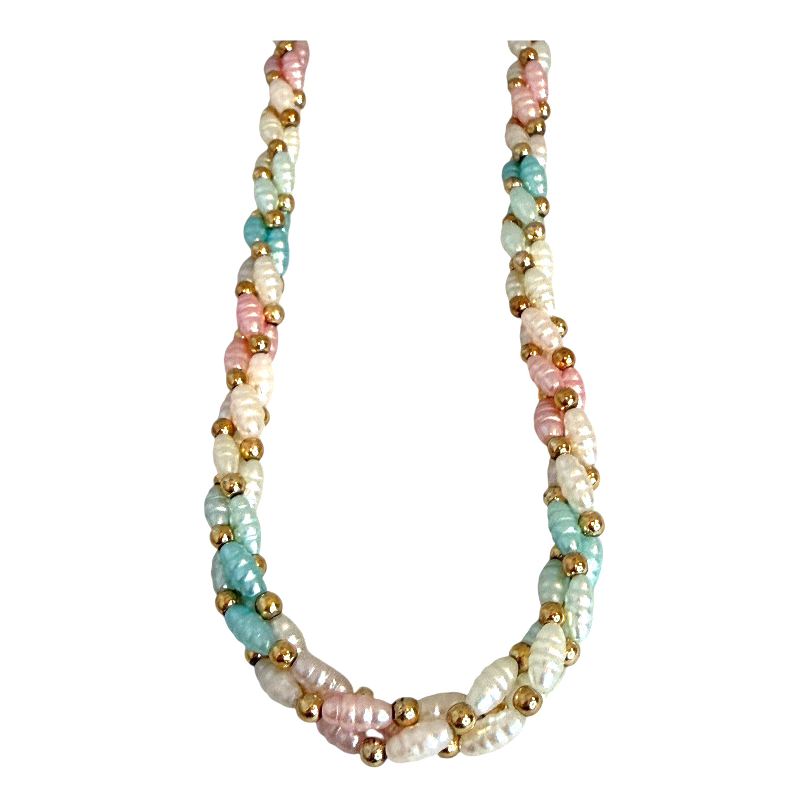Vintage Pastel Beaded Necklace Barrel Clasp Gold Tone 12in