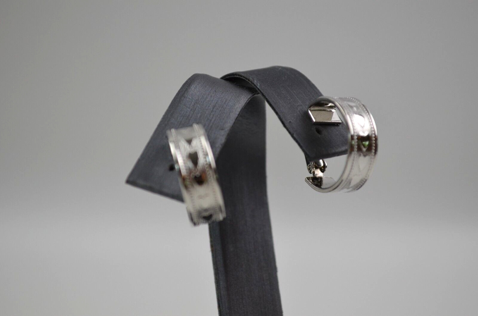 Vintage Silver Tone Clip On Hoop Earrings with Hearts .75″