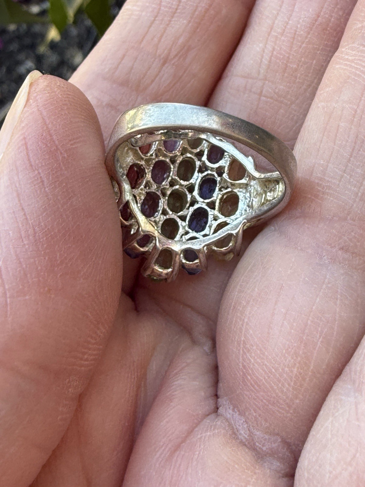 925 Sterling Silver Vintage Amethyst Citrine Peridot Garnet Gemstone Ring Size 8