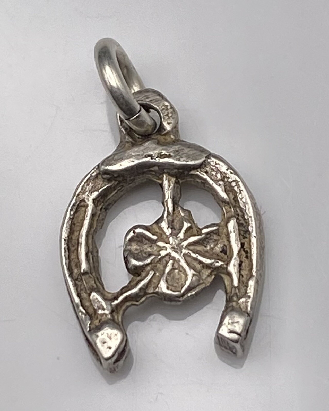 Vintage Old Sterling Silver Horseshoe Clover Good Luck Lucky Small 1/2” Charm