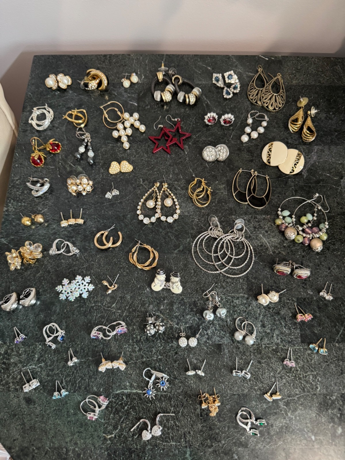 Lot of 70+ Pairs Vintage To Modern Earrings Pierced Clip-On Stud Loop