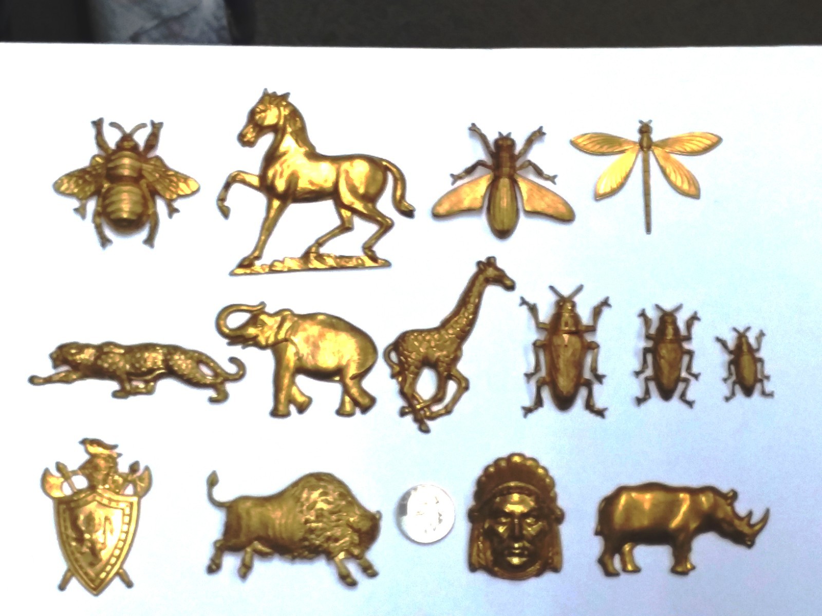 BRASS METAL STAMPINGS OF ANIMALS AND OTHERS/ 14 TOTAL