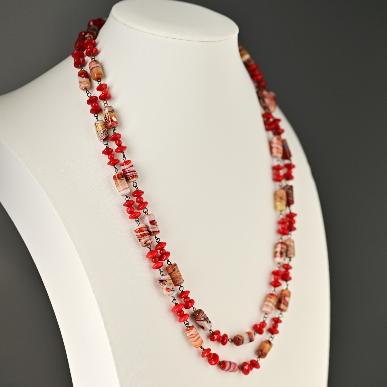 Vintage Original Italian Venetian Silver Murano Art Glass Beaded Estate Necklace