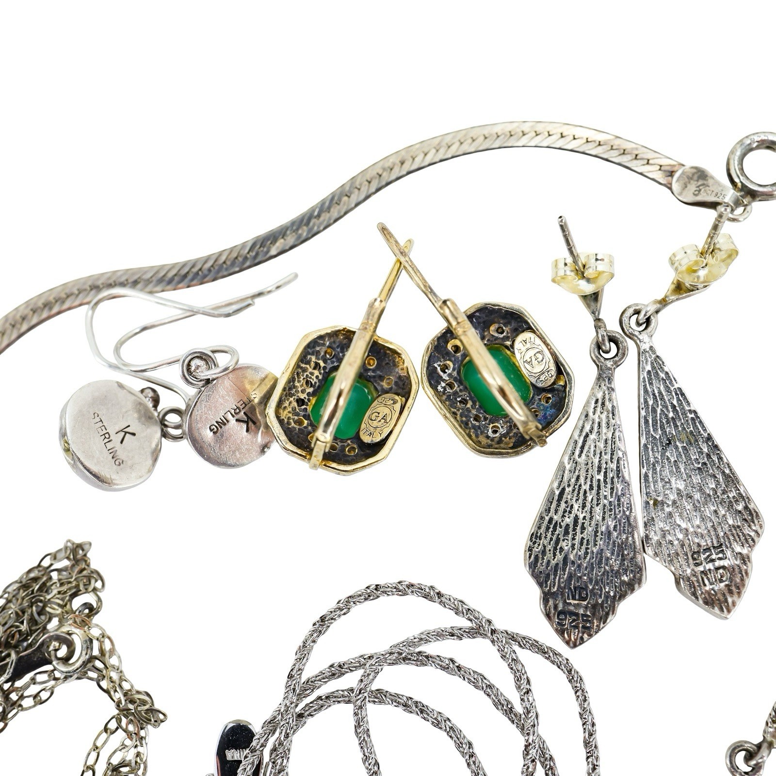 Lot 15pc WEARABLE Sterling Silver Jewelry Necklaces Earrings Art Deco Etc