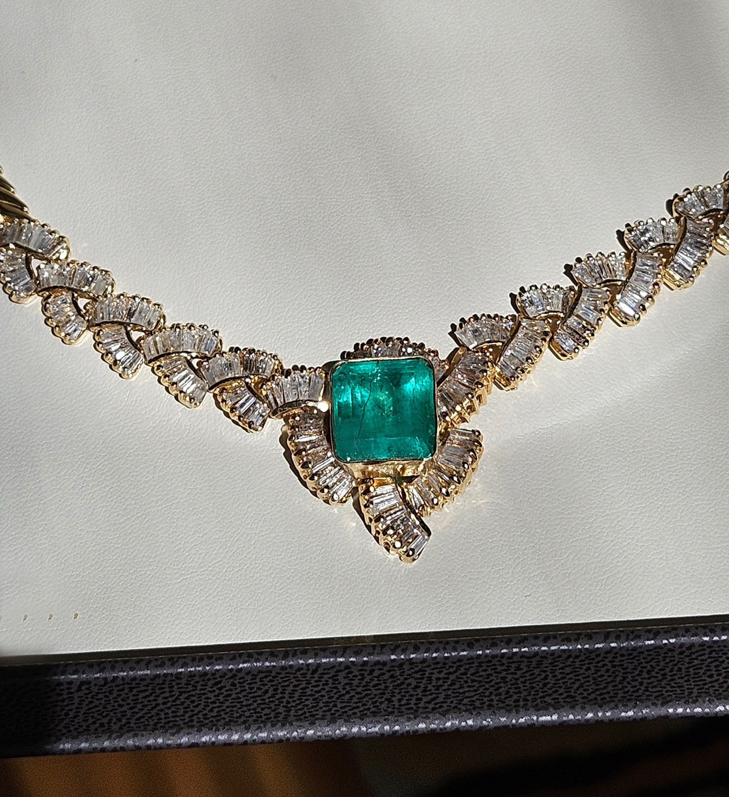 GIA 12.60ct Colombian Emerald 6.0ctw Diamond 14K Gold Collar Choker Necklace