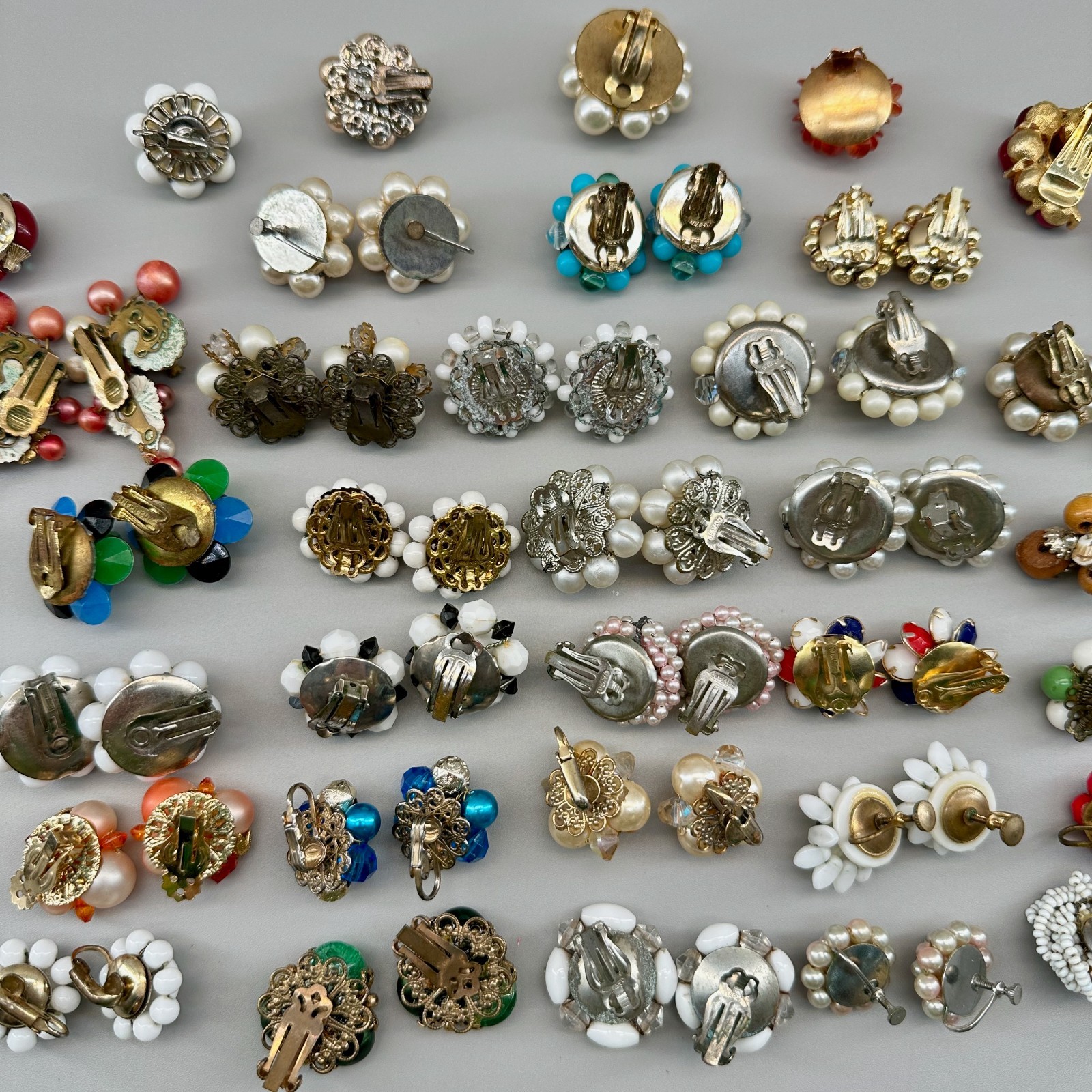 Vintage Cluster Clip On Earrings Lot Germany Hong Kong Japan 28 Pairs 14 Singles