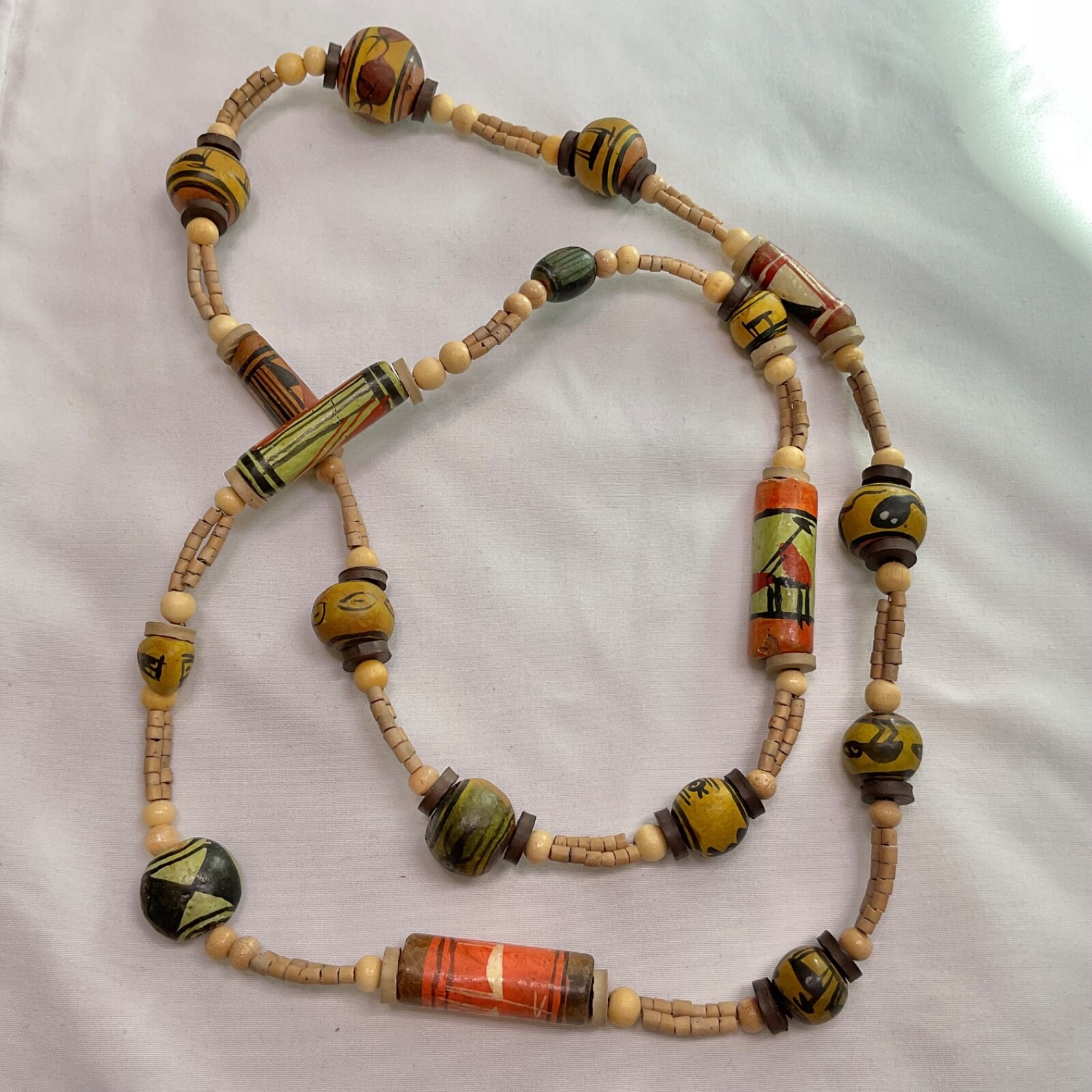 African Necklace Safari Animals Ceramic Painted Wood Bead Necklace 16”