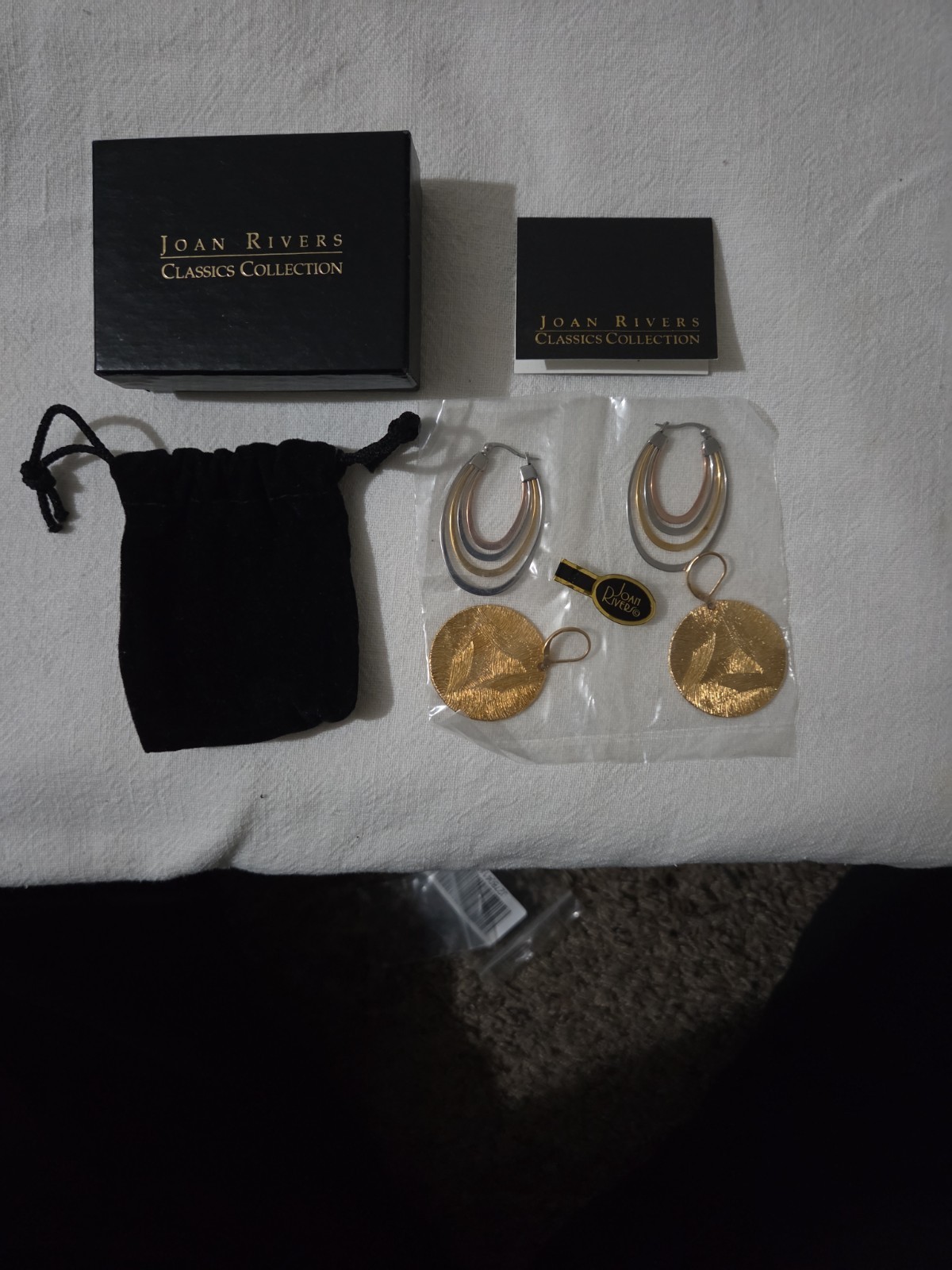 Vtg Joan Rivers Classics Collection Gold Tone Earring Lot 2 Pairs Hoop & Disc