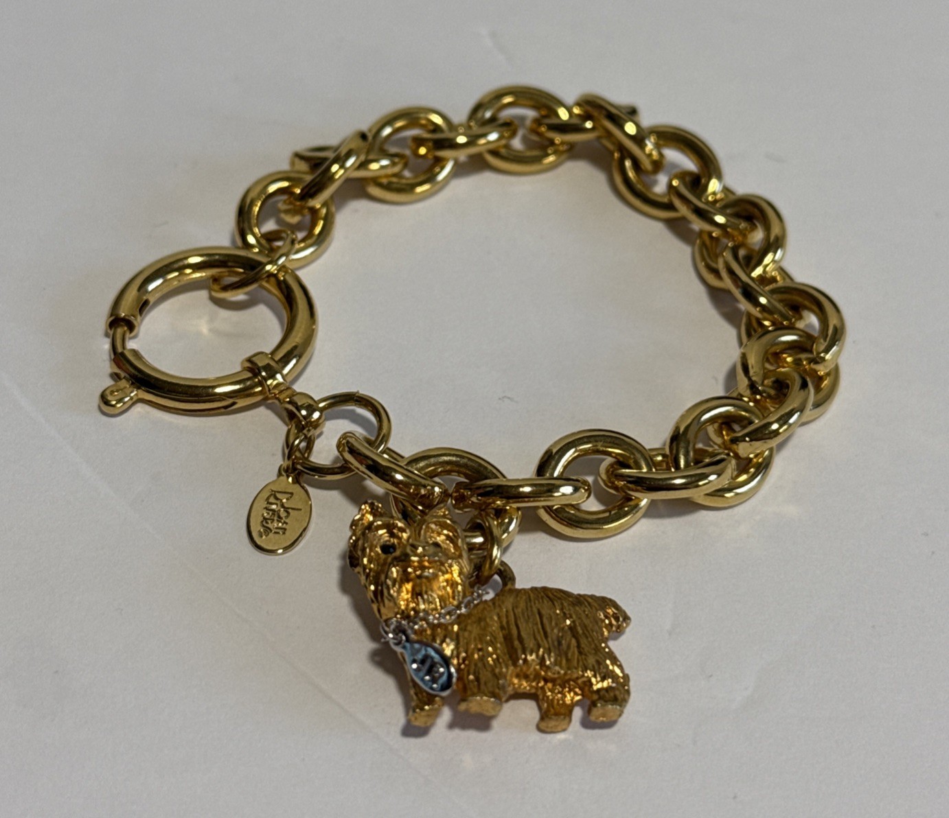 Vintage Joan Rivers Yorkshire Terrier Goldtone Charm Bracelet Yorkie Dog 7”