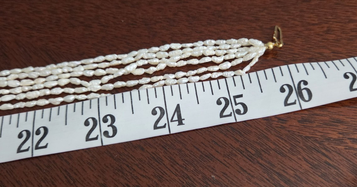 Vintage 6 Strand Genuine Natural Freshwater Rice Pearl Beaded Necklace 26″