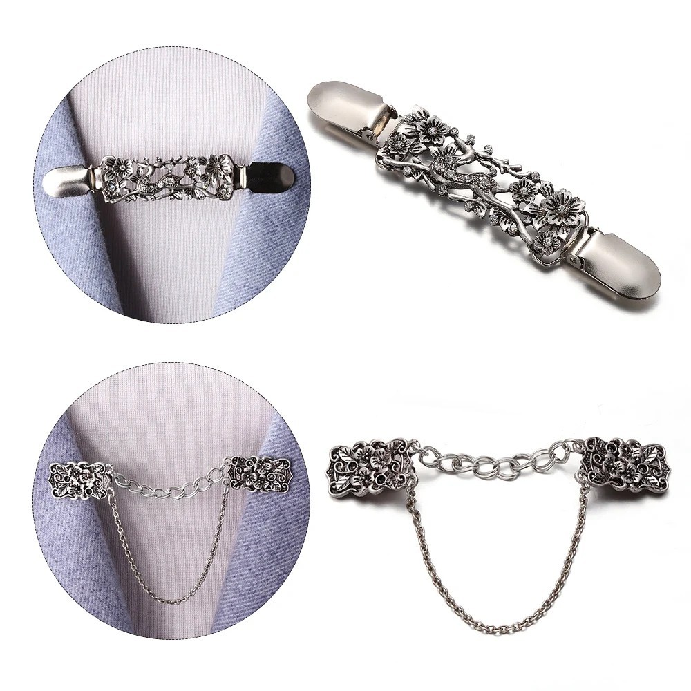 Vintage Flower Shawl & Cardigan Clip Brooch – Antique Zinc Alloy Sweater Collar
