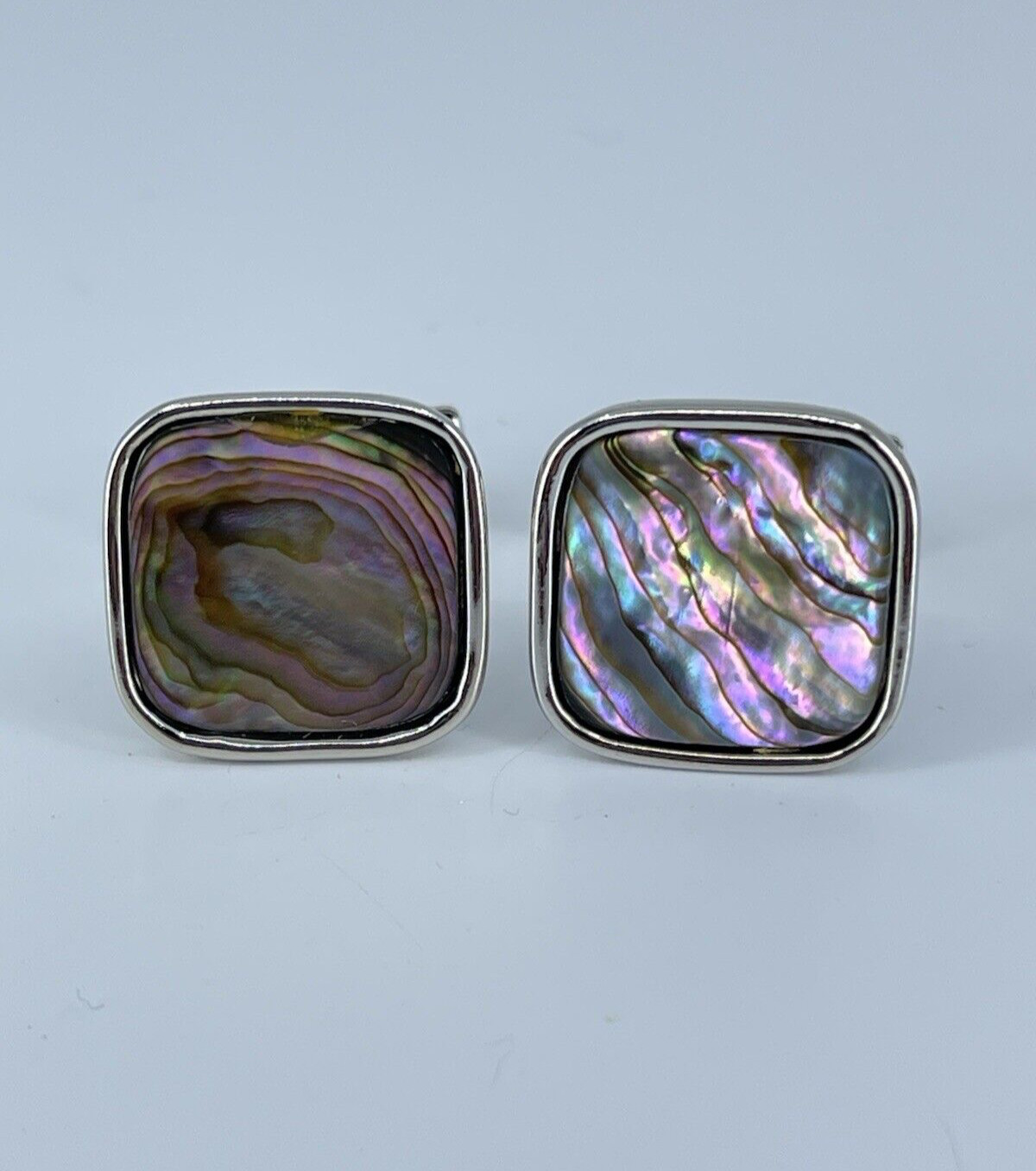 Cufflinks Mother of Pearl square flat MOP polished silver tone 7/8″